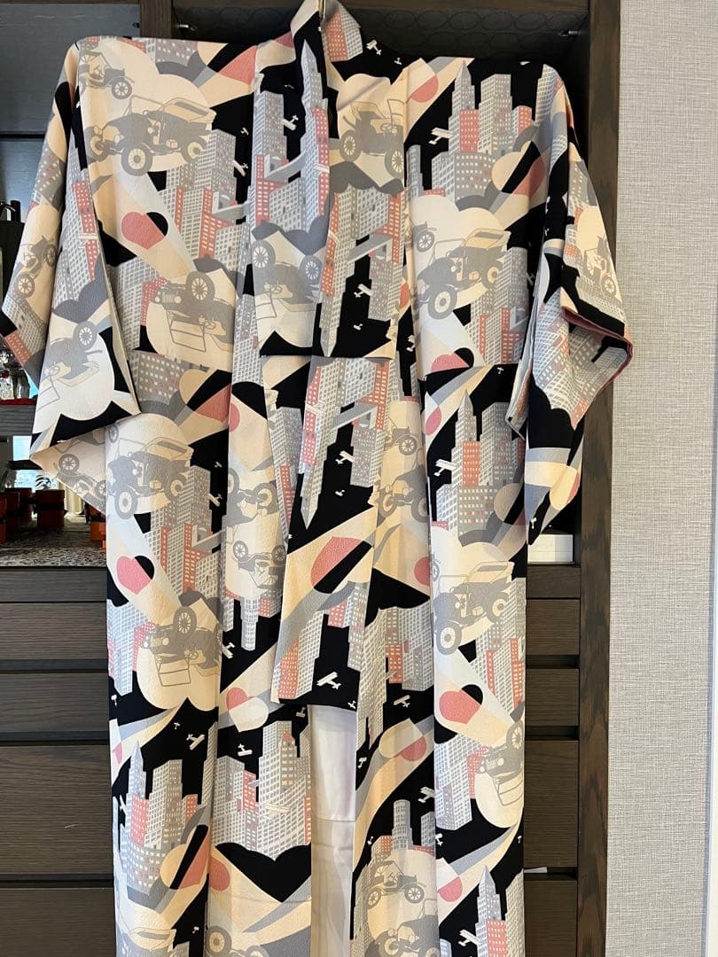 ふりふ 紫織庵コラボ　着物　「あいらぶニューヨーク」　正絹 大正友禅