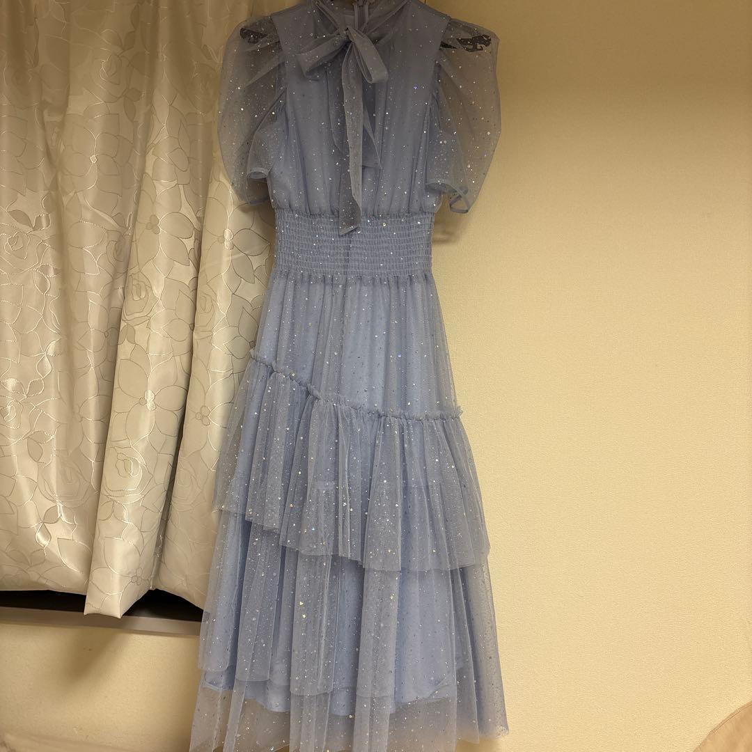 FUR FUR ハーフスリーブラメチュールドレス　ライトブルー　00