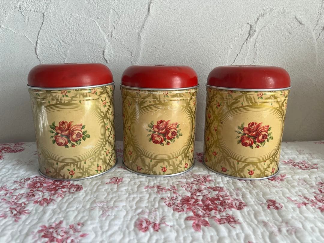 アンティーク　バラ柄のキャニスター3個