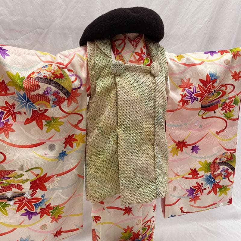 505ag82◎七五三 三歳 女の子 セミアンティーク着物のみ 駒鈴芝◎美品