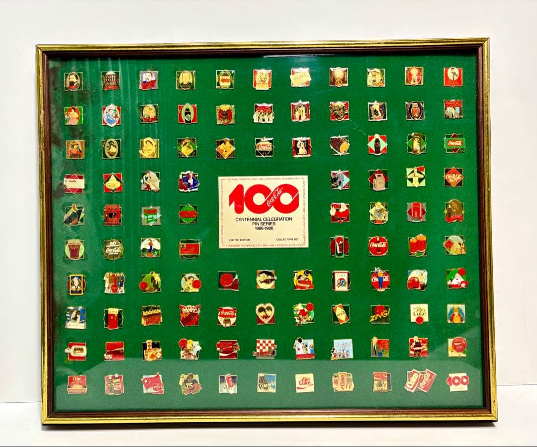 #コカコーラ100周年記念ピンバッジセット 額装限定品 1886-1986