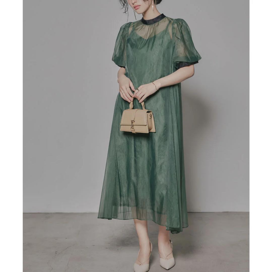 美品 niana ニアナ Aラインオーガンジーレースレイヤードドレス M 妊婦