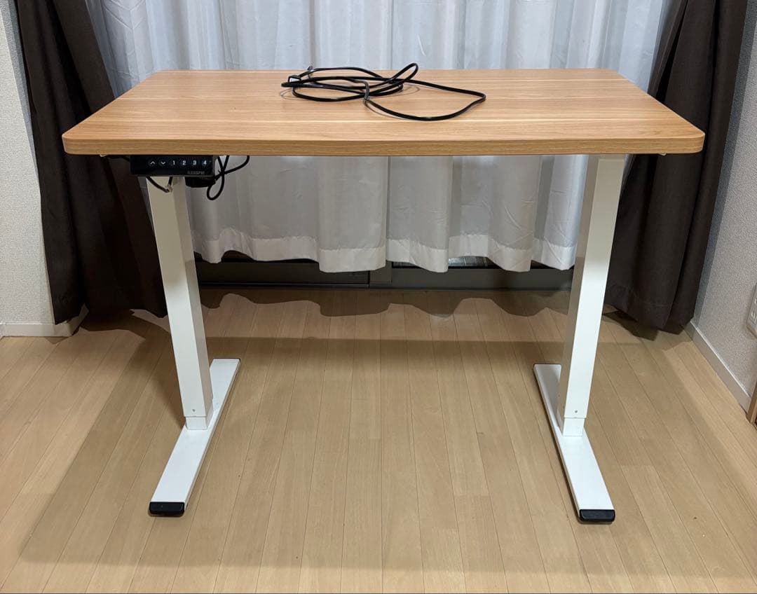 [美品]FlexiSpot 電動昇降デスク ケーブルカゴ・天板付き
