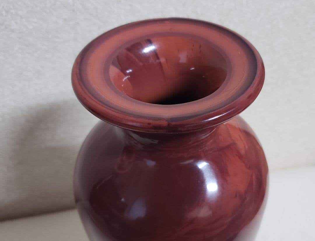 中国 乾隆硝子 朱色 赤色 花瓶 ガラス