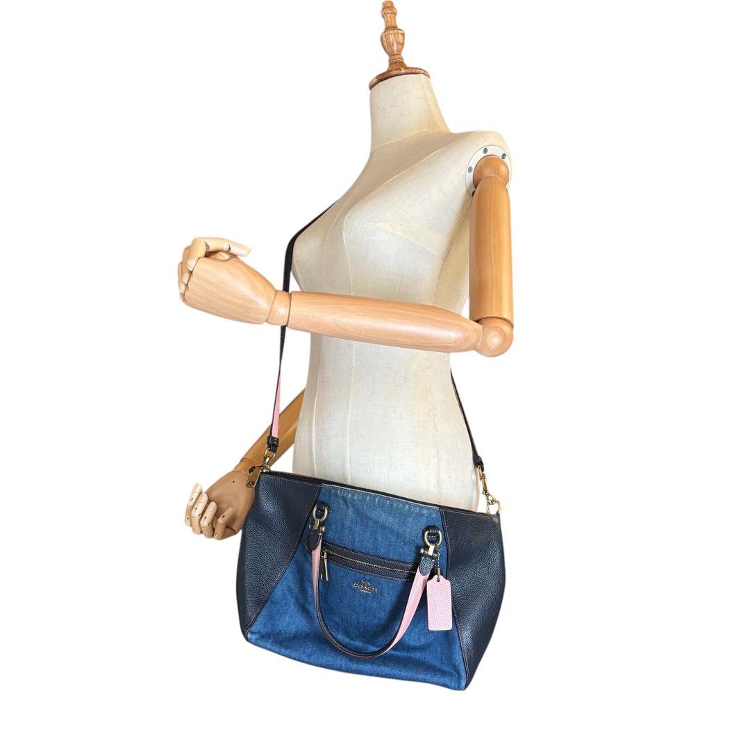 COACH コーチ デニムブルー ショルダーバッグ 2way ティーローズ