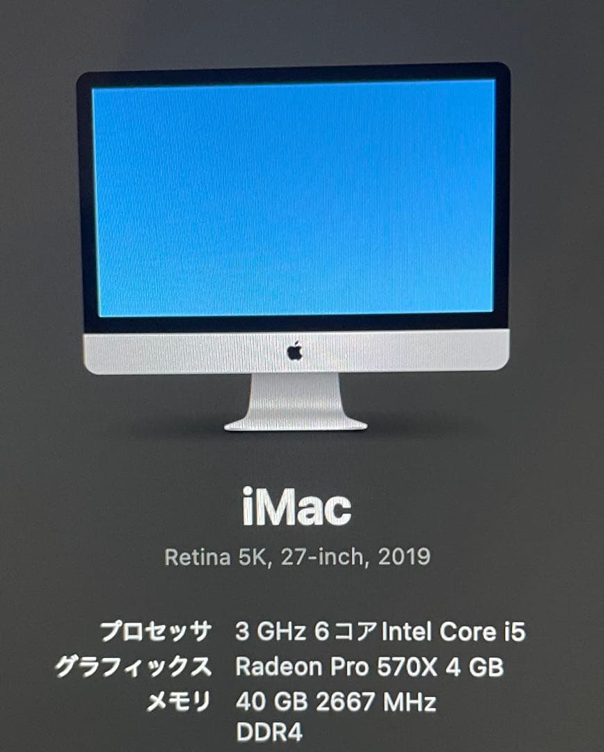 iMac 2019/Retina 5K/27インチ/40GB/512GB