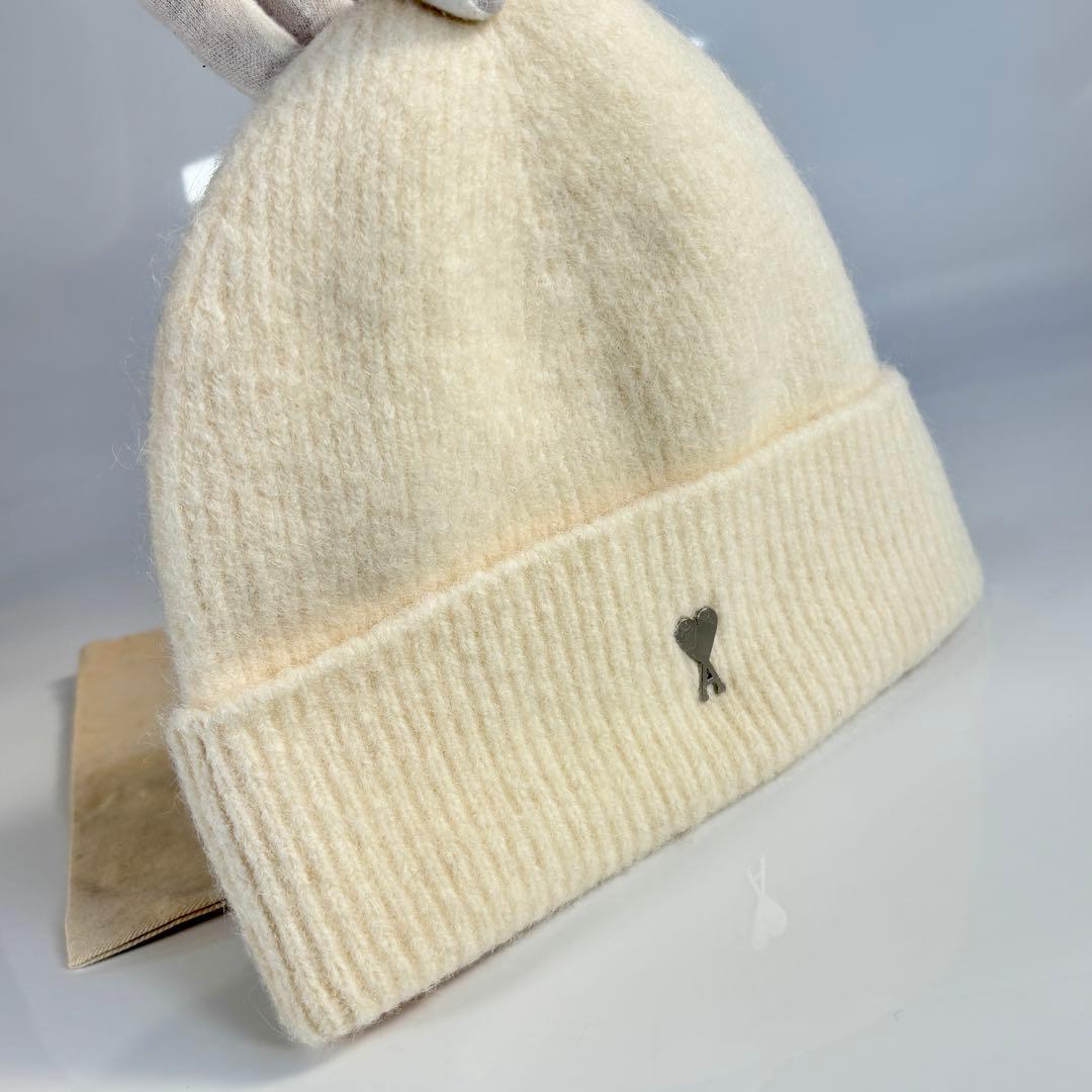 極美品 ami アミパリス ハートA ニット帽 ビーニー アルパカ混 アイボリー