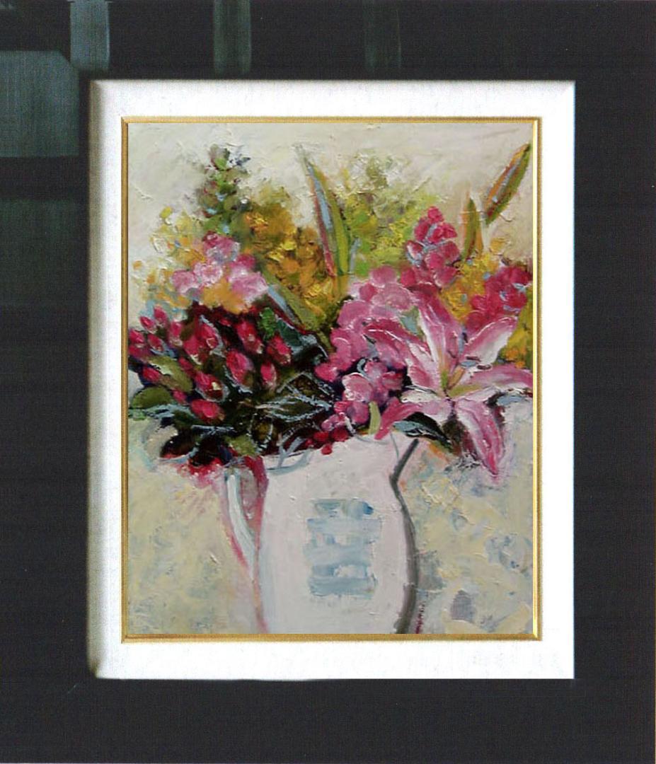 油絵 菅家令子 絵 絵画 インテリア 額付(黒) uF6-112302 花