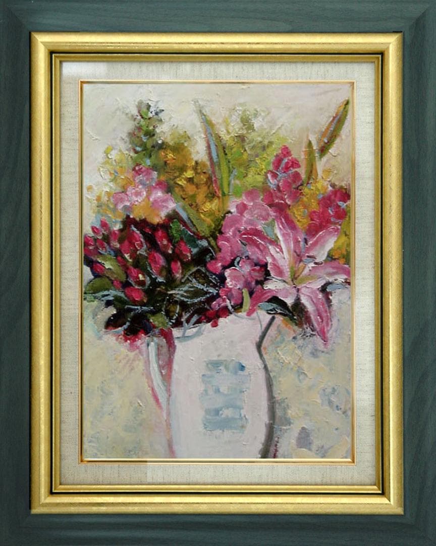 油絵 菅家令子 絵 絵画 インテリア 額付(黒) uF6-112302 花