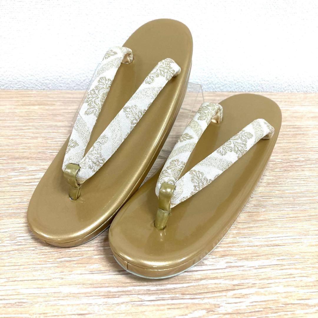 ☆新品未使用☆礼装用佐賀錦ゴールド系草履バッグセット　フリーサイズ　N56
