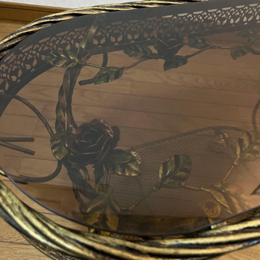 ルネサンス ガラステーブル ゴールド バラ ヴィンテージ アンティーク