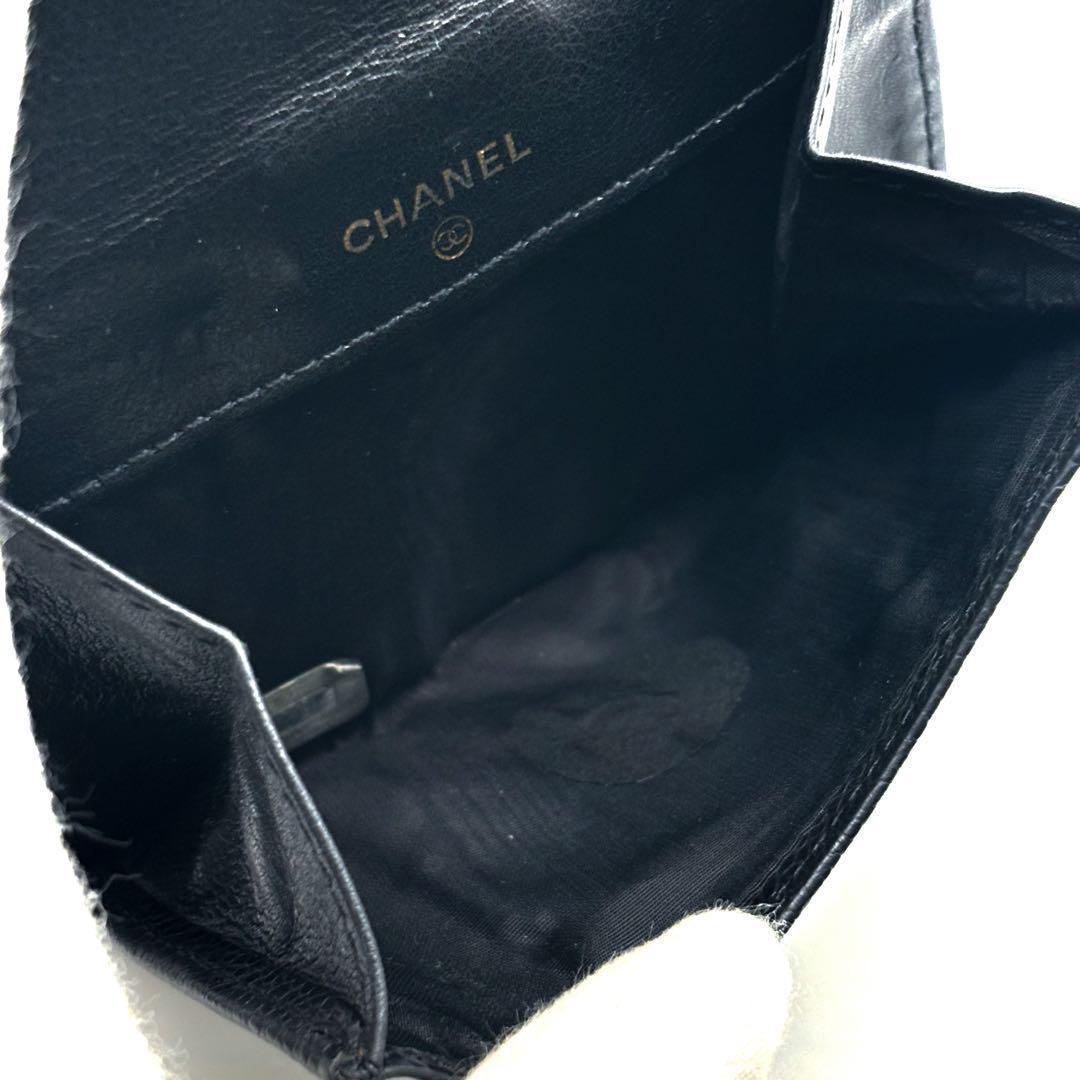 【極美品✨】シャネル 財布 ココステッチ キャビアスキン Wホック 二つ折 黒