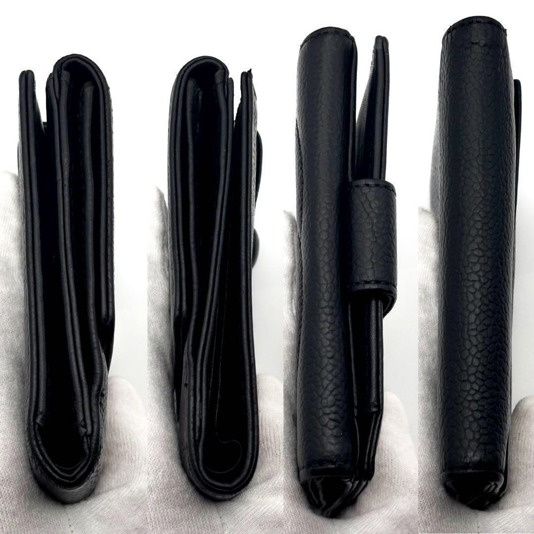 【極美品✨】シャネル 財布 ココステッチ キャビアスキン Wホック 二つ折 黒