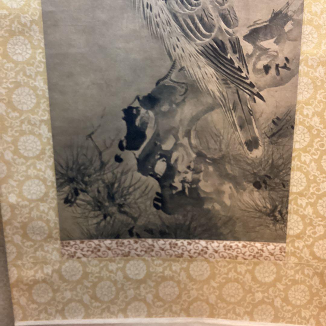 雪村　水墨【　松　鷹　図　】　複製画【重要文化財】　紙本掛軸　特製収納箱NO31