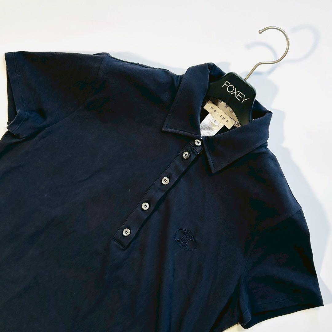 美品 セリーヌ ポロシャツ トリオンフ 刺繍 マカダム ロゴ ブラック L