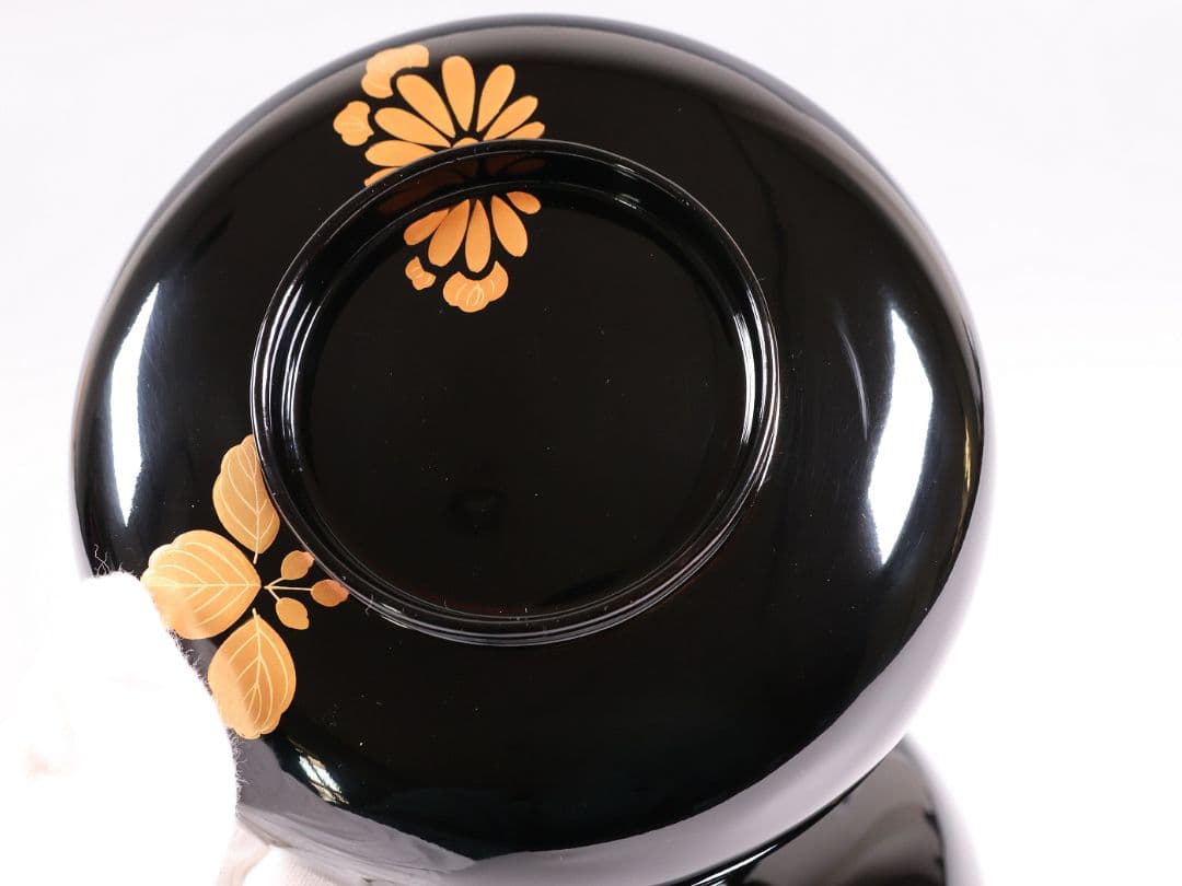 【CM399】天然木漆塗 菊桐鳳凰金蒔絵 黒塗 煮物椀 1客 昭和期 木製漆器