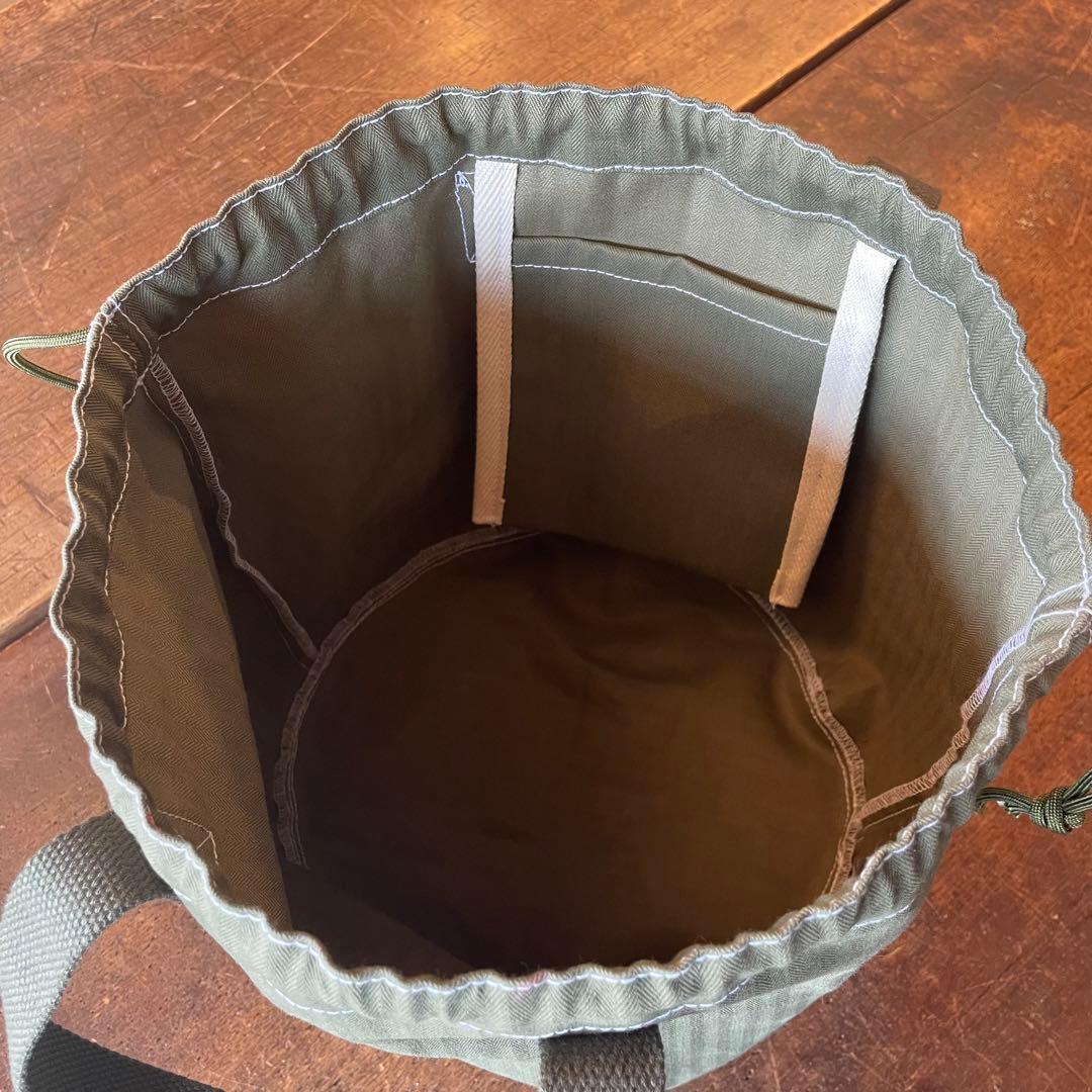 【巾着トートバッグ】ヘリンボーンツイル　ミリタリーカーキ　USARMY