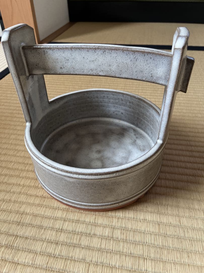【極美品箱あり】【大幅値下げ！】赤膚焼萩釉手桶形盛器　大塩正人