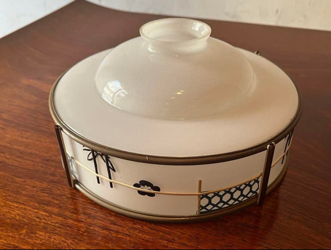 ミルクガラス シェード セルロイド巻 電笠 照明 レトロ 昭和 アンティーク