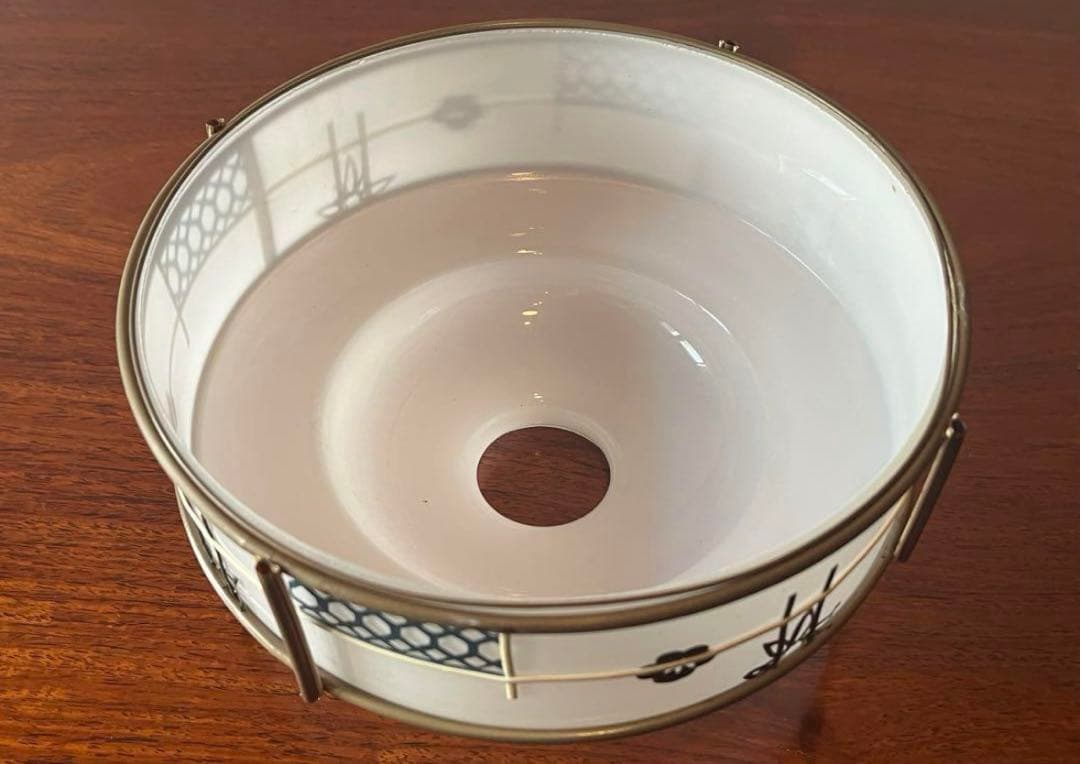 ミルクガラス シェード セルロイド巻 電笠 照明 レトロ 昭和 アンティーク