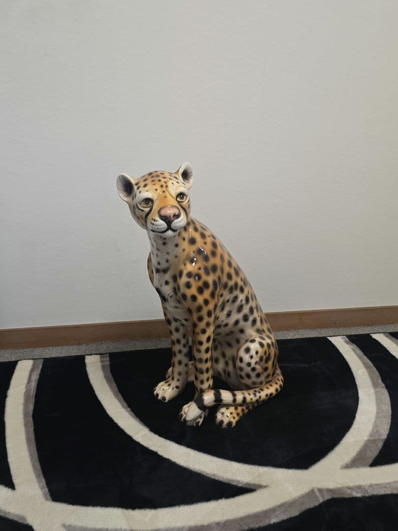 56cm イタリア製 ヒョウ 豹 陶器 レオパード インテリア 置物 犬