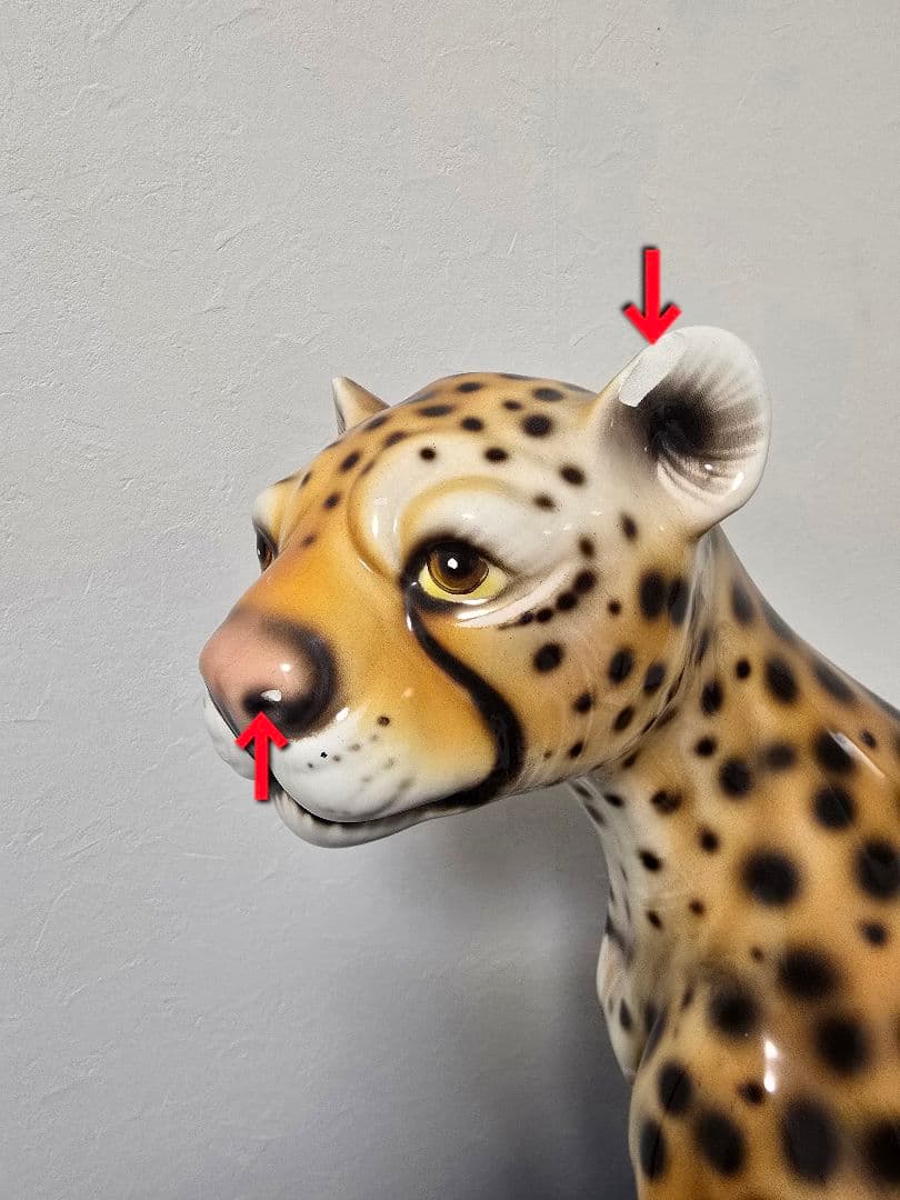 56cm イタリア製 ヒョウ 豹 陶器 レオパード インテリア 置物 犬