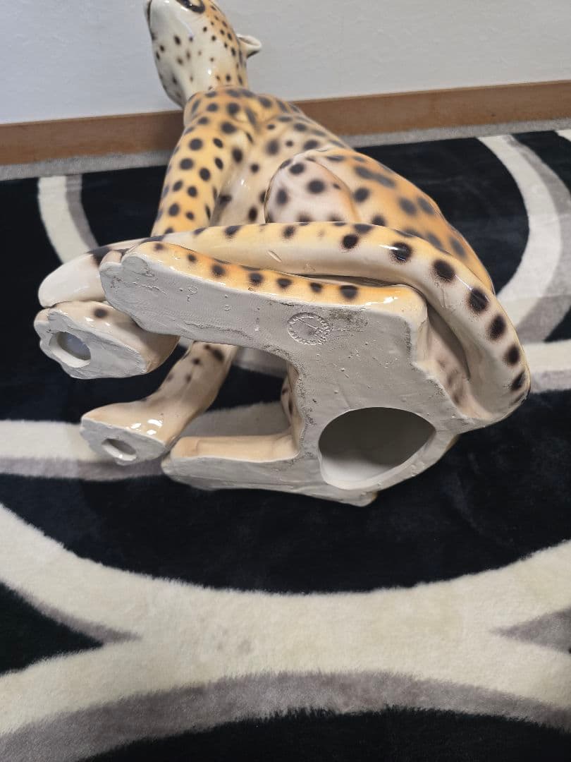 56cm イタリア製 ヒョウ 豹 陶器 レオパード インテリア 置物 犬