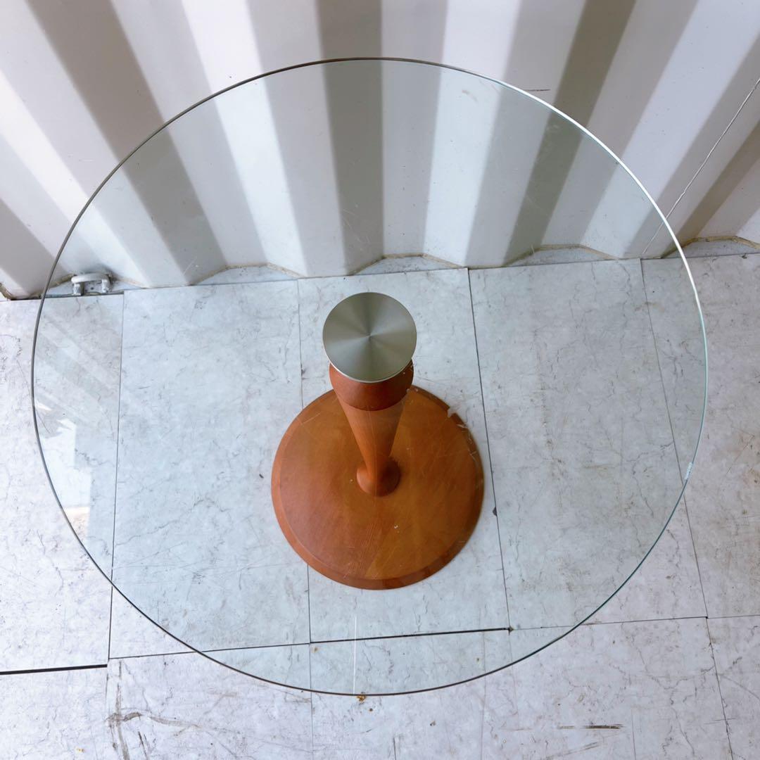 取付無料！カリガリス風おしゃれモダンインテリア 円形ガラスサイドテーブル✨