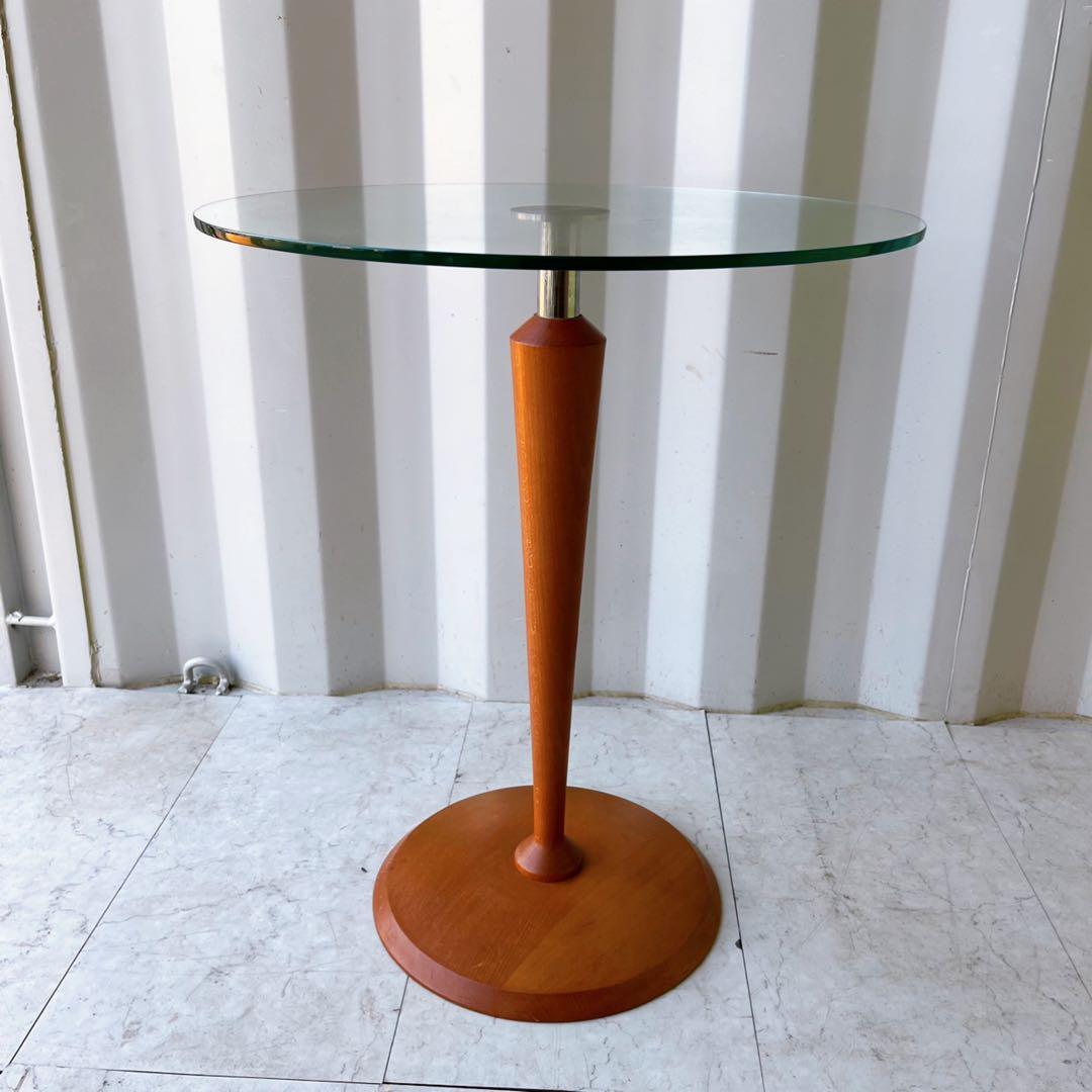 取付無料！カリガリス風おしゃれモダンインテリア 円形ガラスサイドテーブル✨