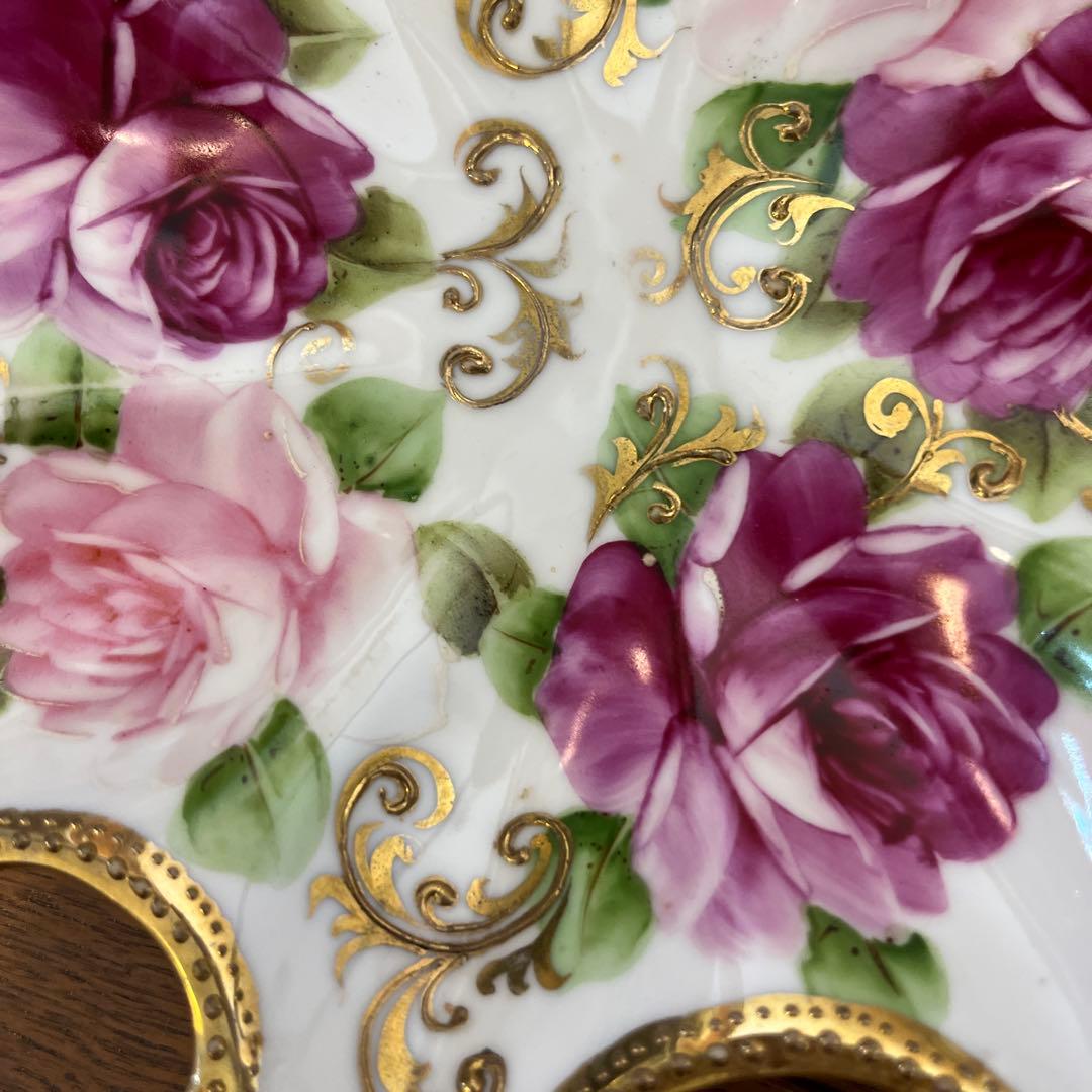 期間限定最終処分特価オールドノリタケメープル裏印変形ボール　金点盛り薔薇の絵の美