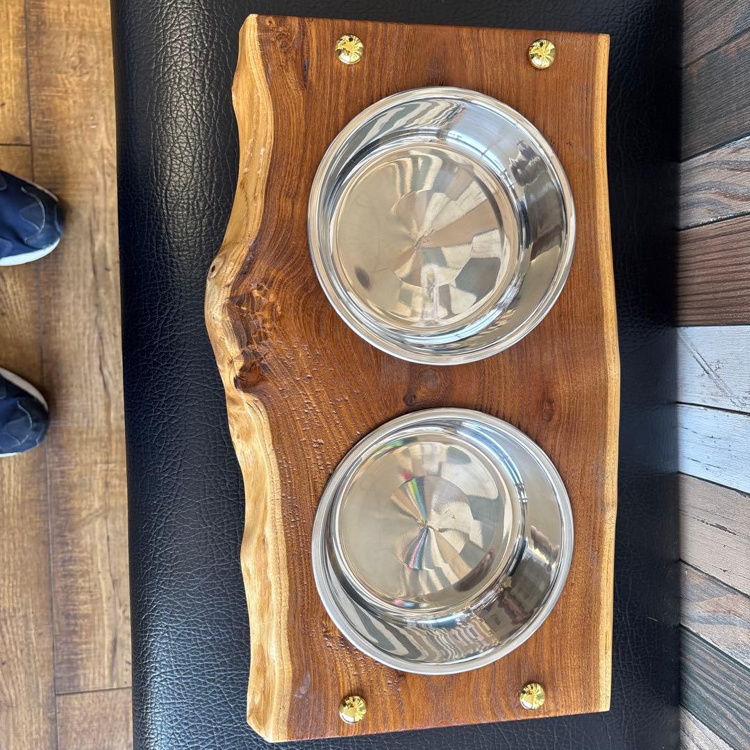 天然木製二重ボウルスタンド