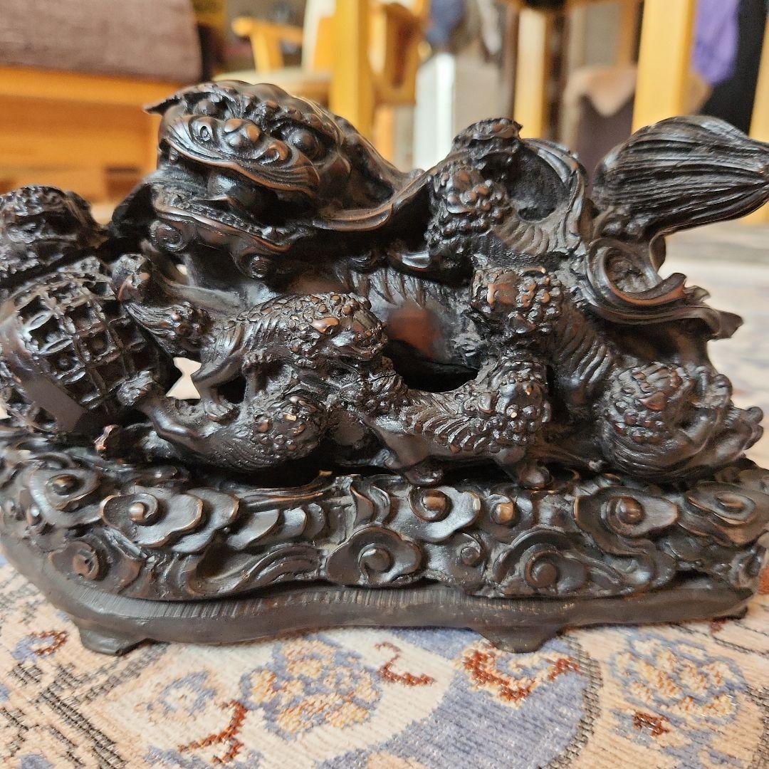 中国8匹の子持ち獅子置物