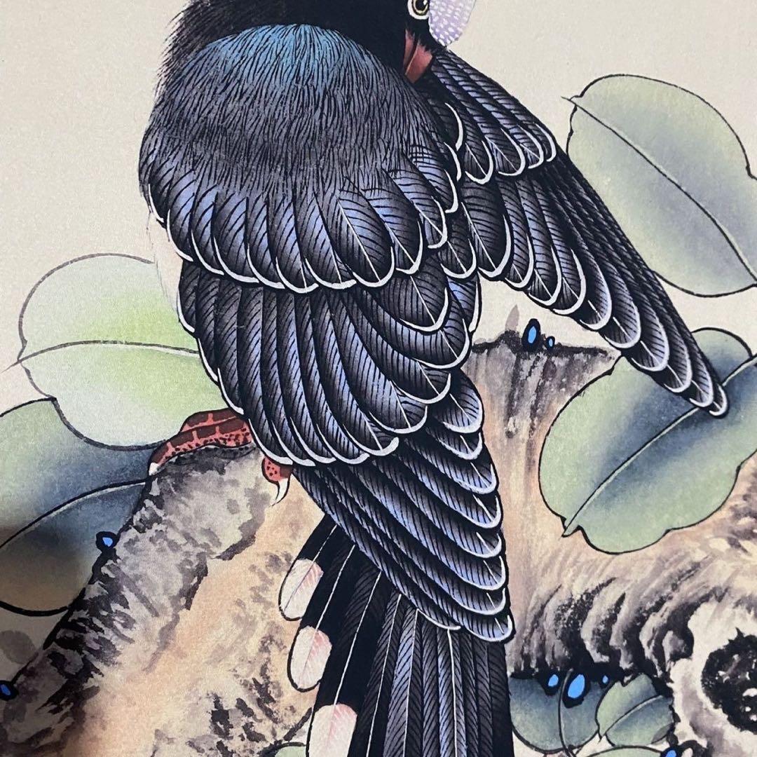 四尺 中堂 花鳥画 平安双寿図 郎世寧風 宣紙 表装済み 証明書付