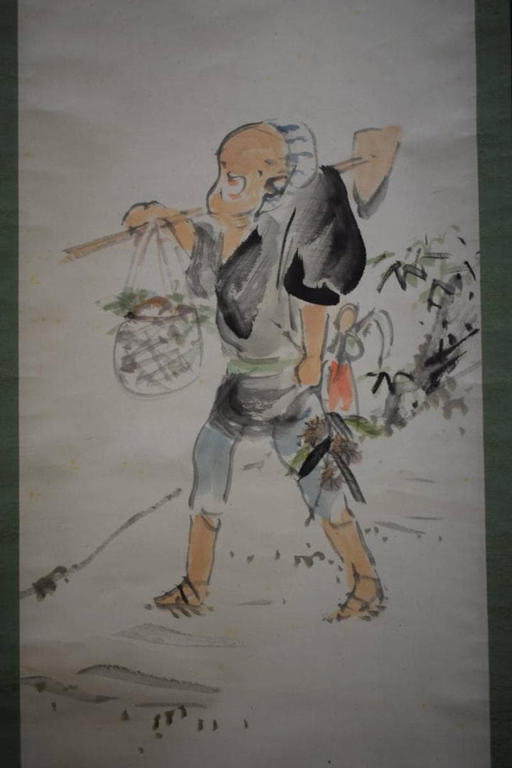 真作/楳僊/茸採/桐共箱付/布袋屋掛軸HG-203