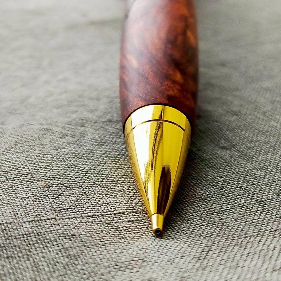 特上ローズウッド瘤　ハンドメイド　木軸シャープペン　0.5mm　天然木　ゴールド