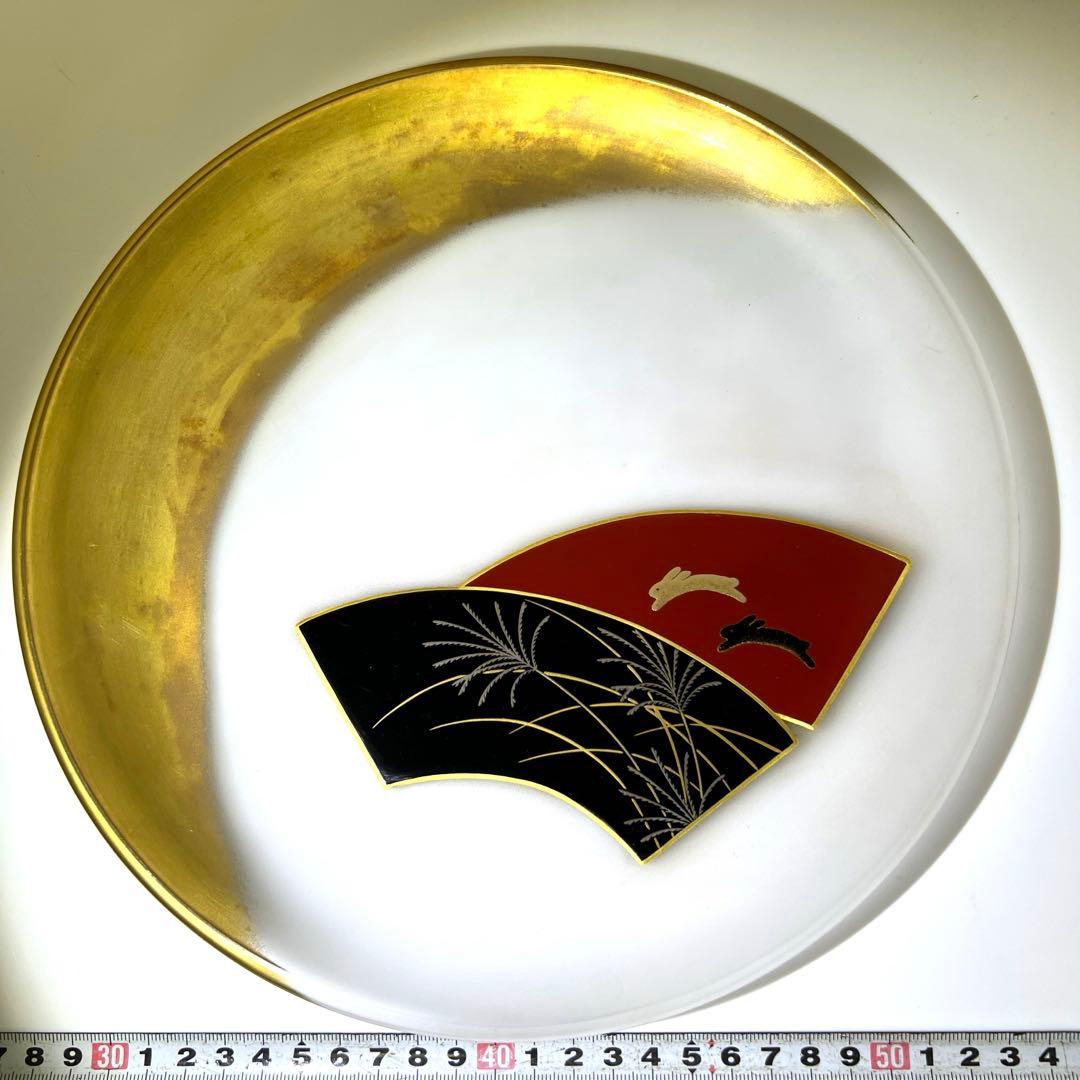 輪島塗　一后造クリスタルガラス蒔絵盛皿　共箱　26.5㎝　東Y7-0716③