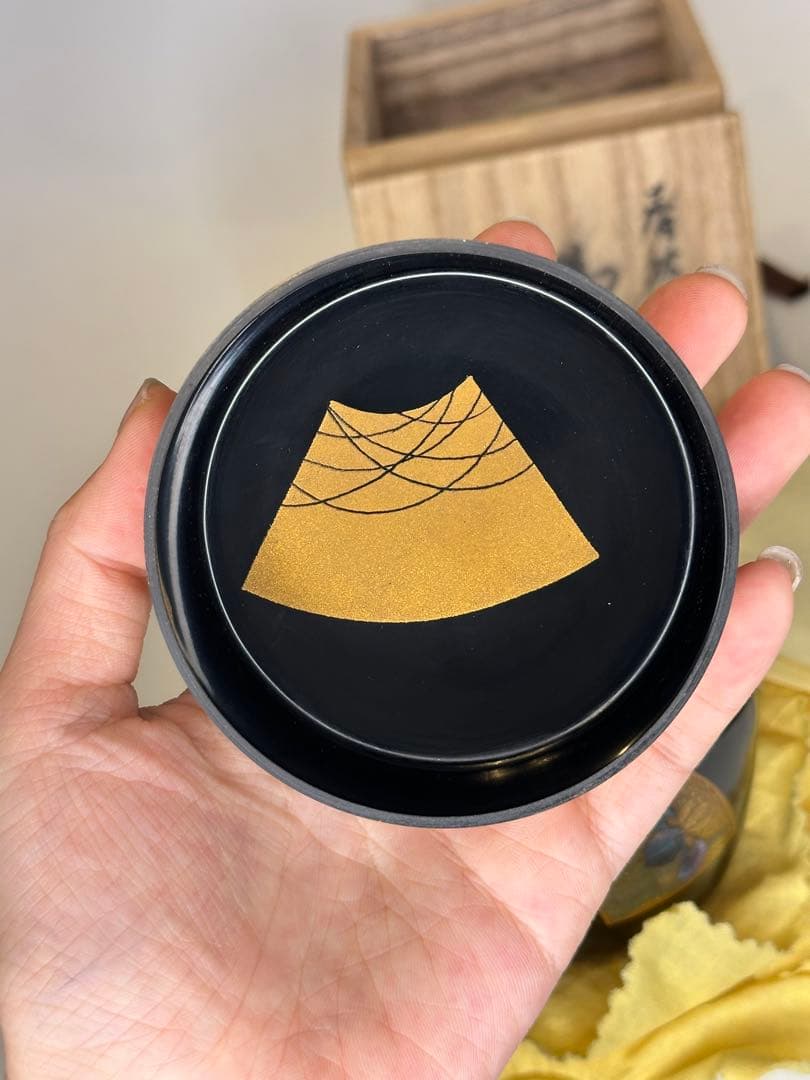 一兆作 茶棗 茶道具 漆芸 洒金 描金 螺鈿嵌 作家物 底部款識 共箱 共布