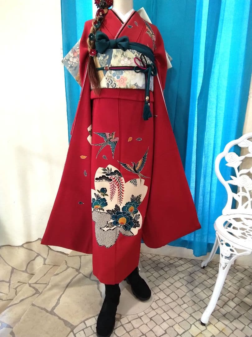 振袖フルセット、正絹紅型振袖、成人式、重ね衿、帯揚げ帯締め、西陣袋帯、襦袢