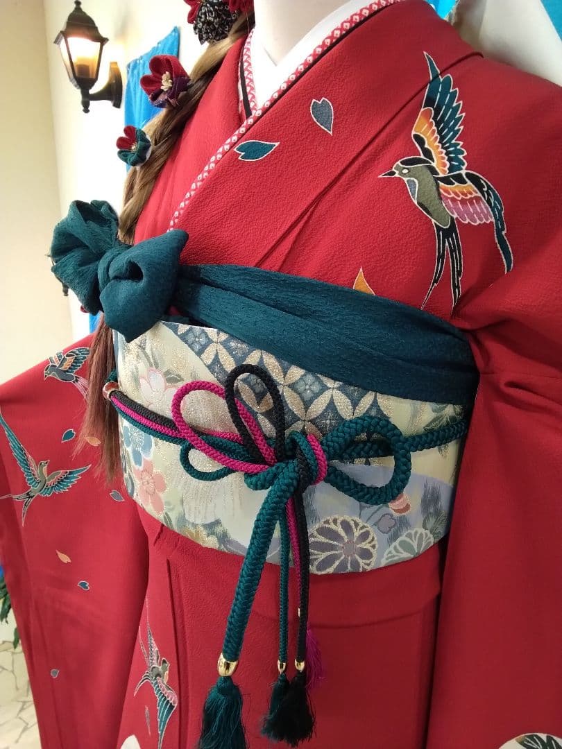 振袖フルセット、正絹紅型振袖、成人式、重ね衿、帯揚げ帯締め、西陣袋帯、襦袢