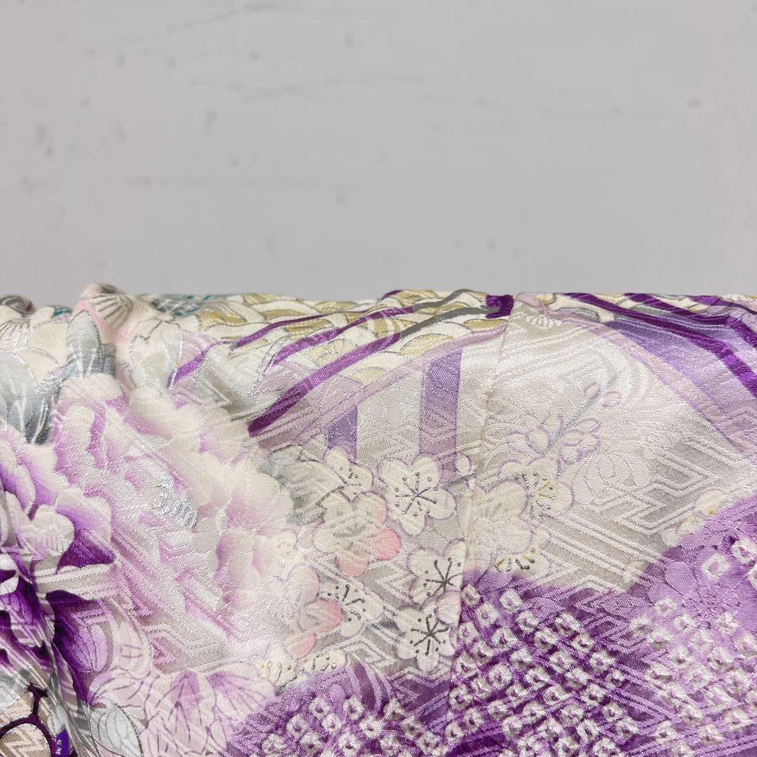 振袖　総絞り　銀彩　牡丹　梅花　薄紫　成人式　着物　125tz