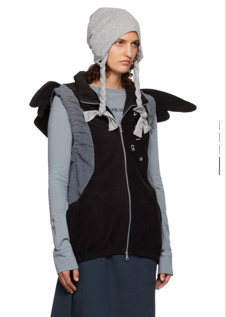 Venicew Pigtail グレー 編み込みひも付きニット帽