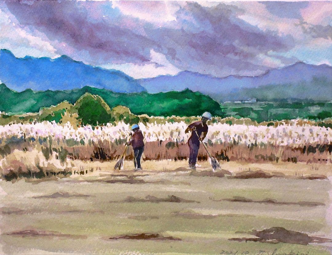 河川敷清掃作業(額縁付き)