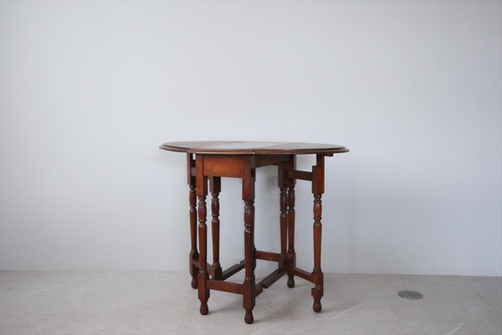 英国アンティーク木製ゲートレッグテーブル/ダイニング机バタフライ(74-79)