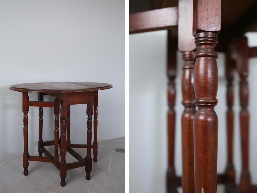 英国アンティーク木製ゲートレッグテーブル/ダイニング机バタフライ(74-79)