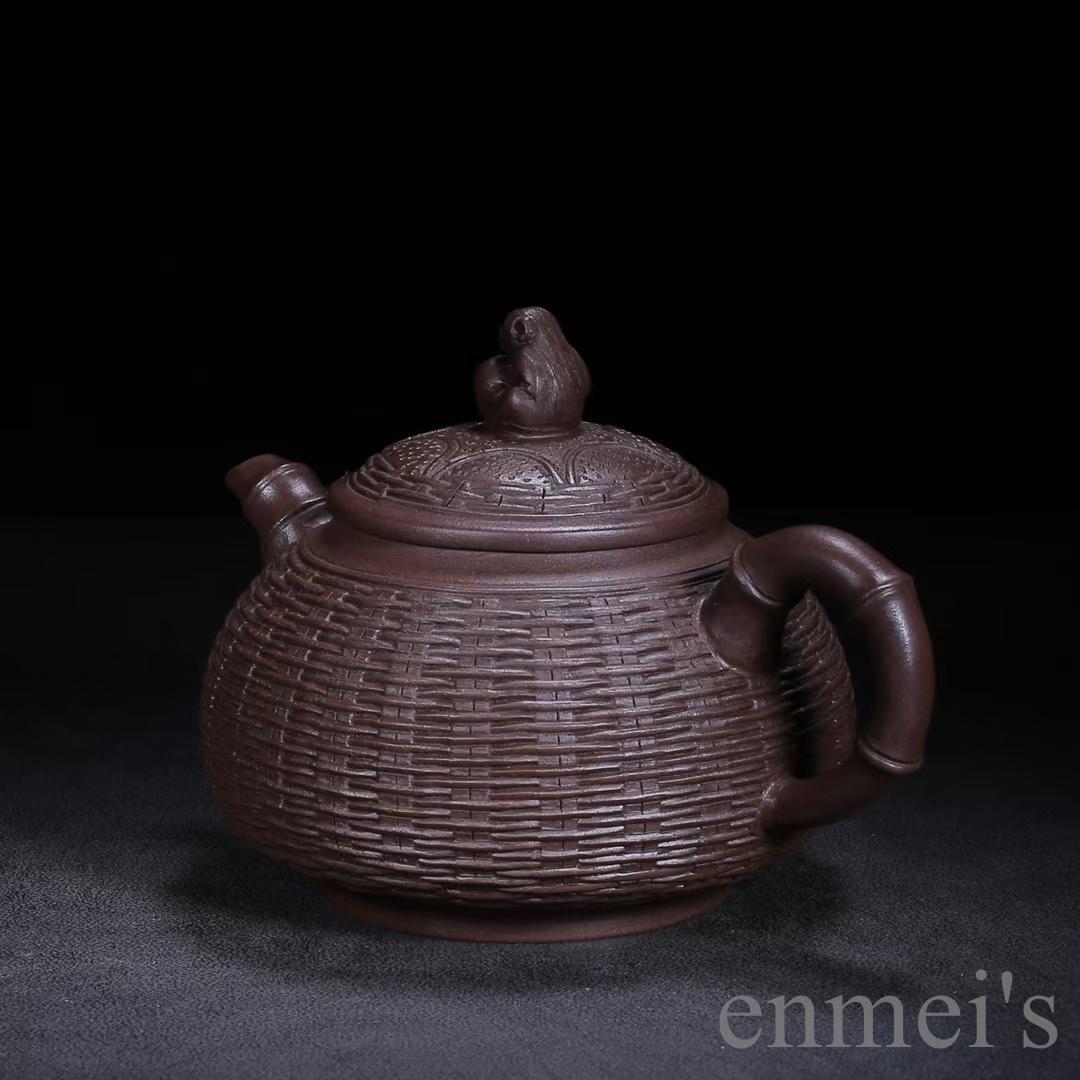 中国古美術 宜興 紫砂壺 靈猴献瑞壺 底款:汪寅仙 原鉱紫泥 急須 茶壺 唐物