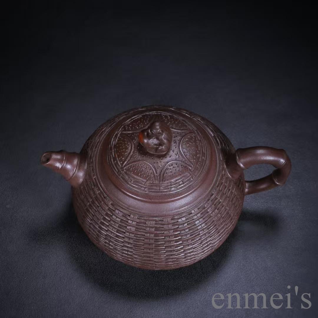 中国古美術 宜興 紫砂壺 靈猴献瑞壺 底款:汪寅仙 原鉱紫泥 急須 茶壺 唐物