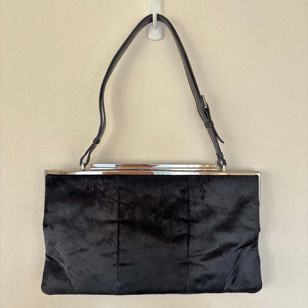 グッチ　黒　ベルベット　ショルダーバッグ　パーティー　2000年前後