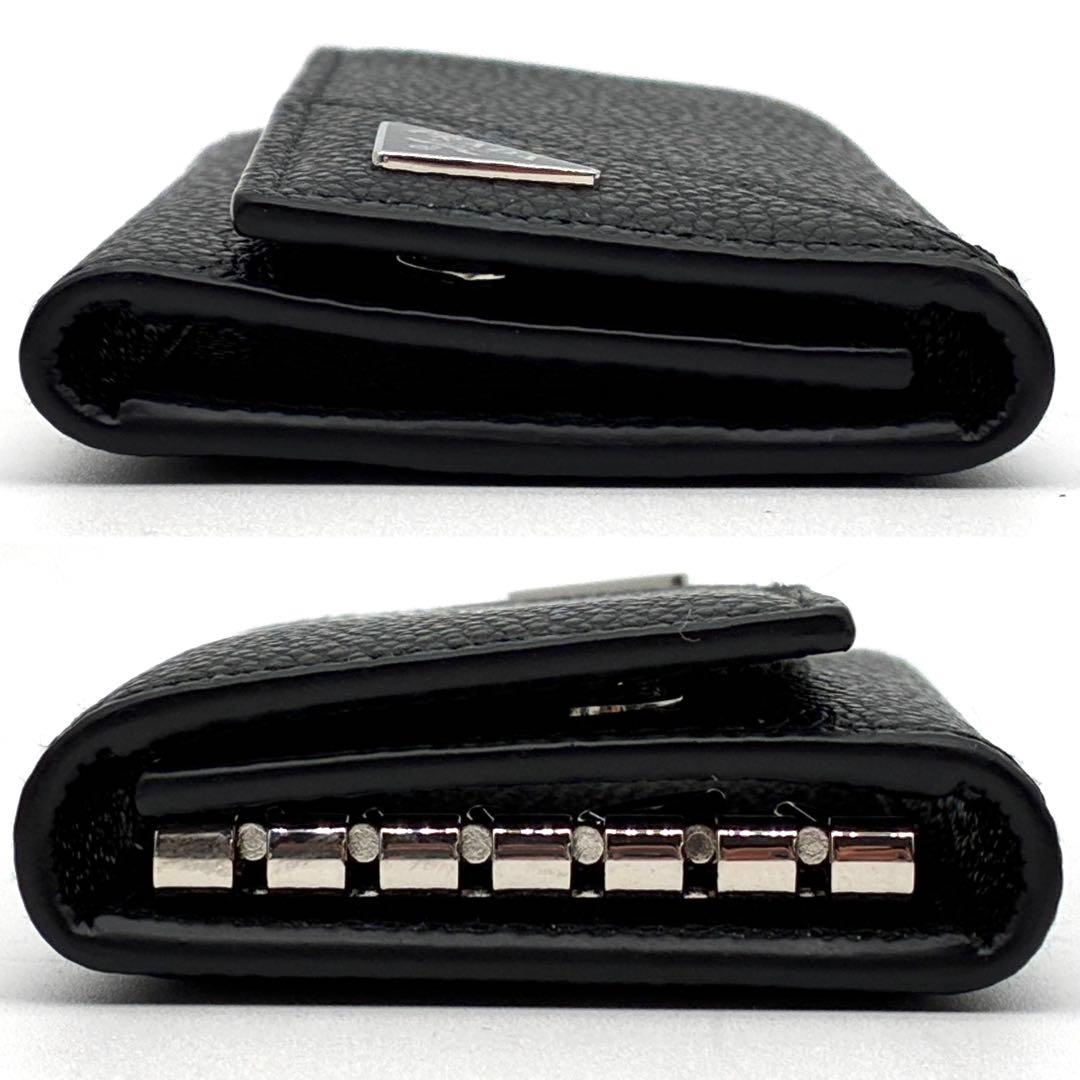 未使用保管品・RFID プラダ 6連キーケース 三角ロゴ サフィアーノレザー 黒