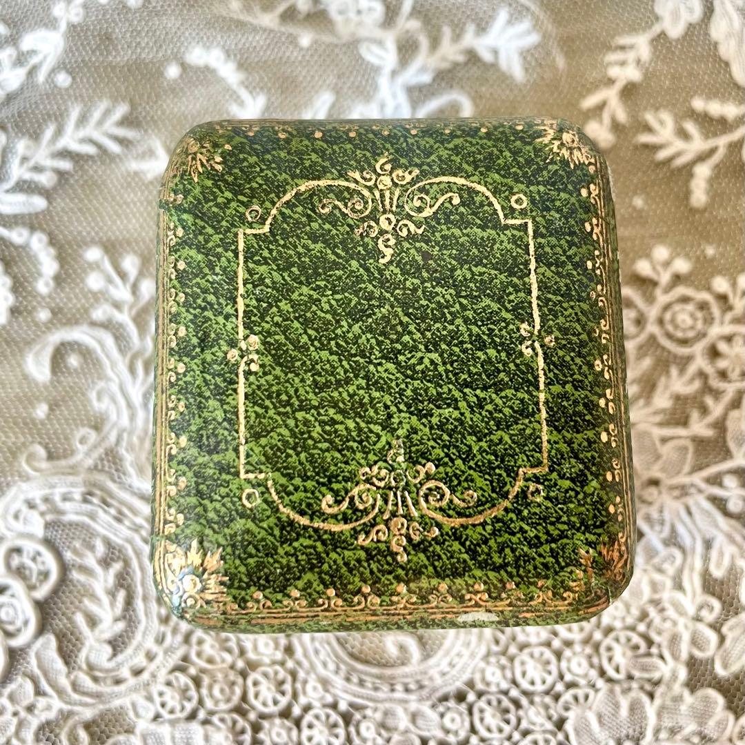 金彩入りジュエリーボックス　リングケース　グリーン緑　フランスアンティーク