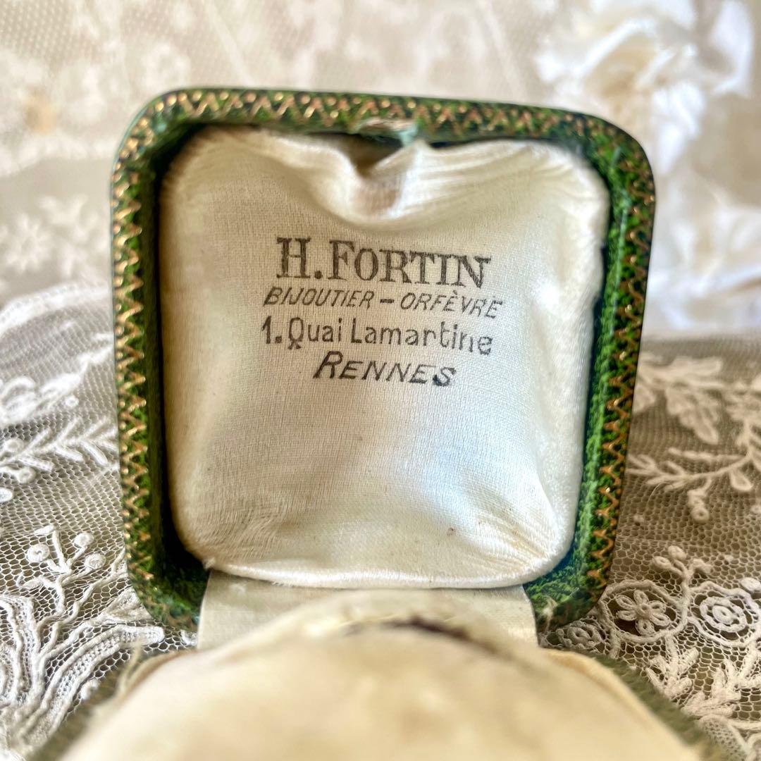 金彩入りジュエリーボックス　リングケース　グリーン緑　フランスアンティーク
